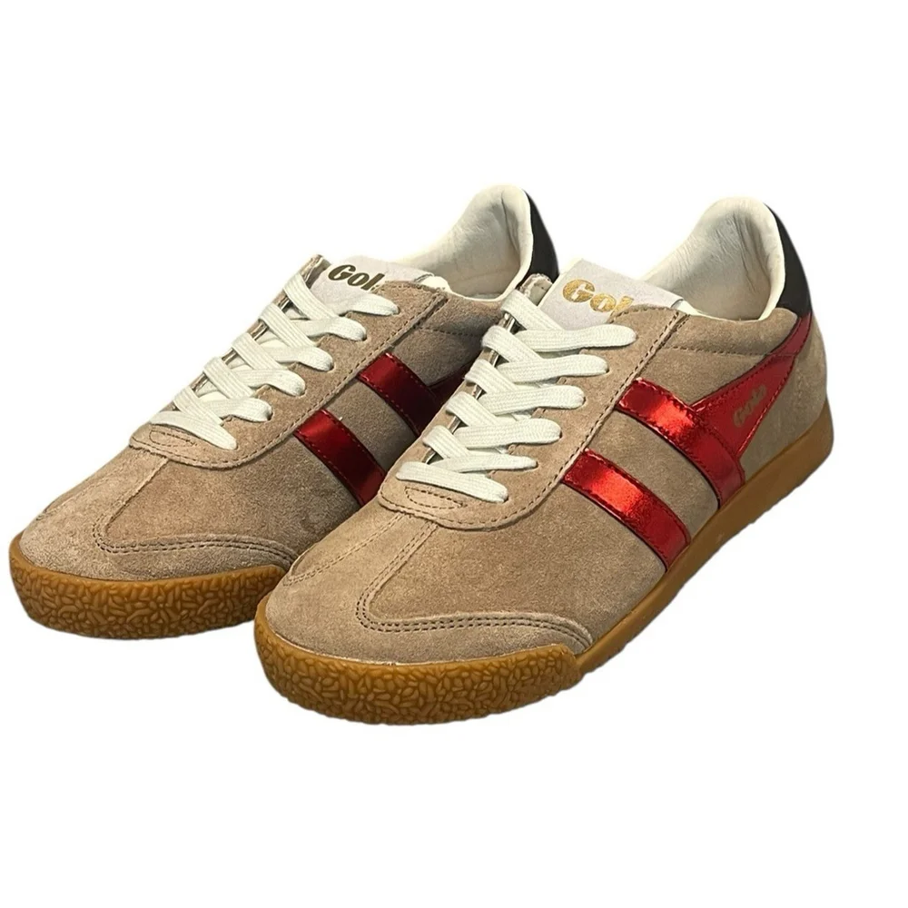 Gola Elan Glitz Trainer Sneaker Womens Size 6 Brown Red Suede Lace Up Shoes NIB - Picture 1 of 11
